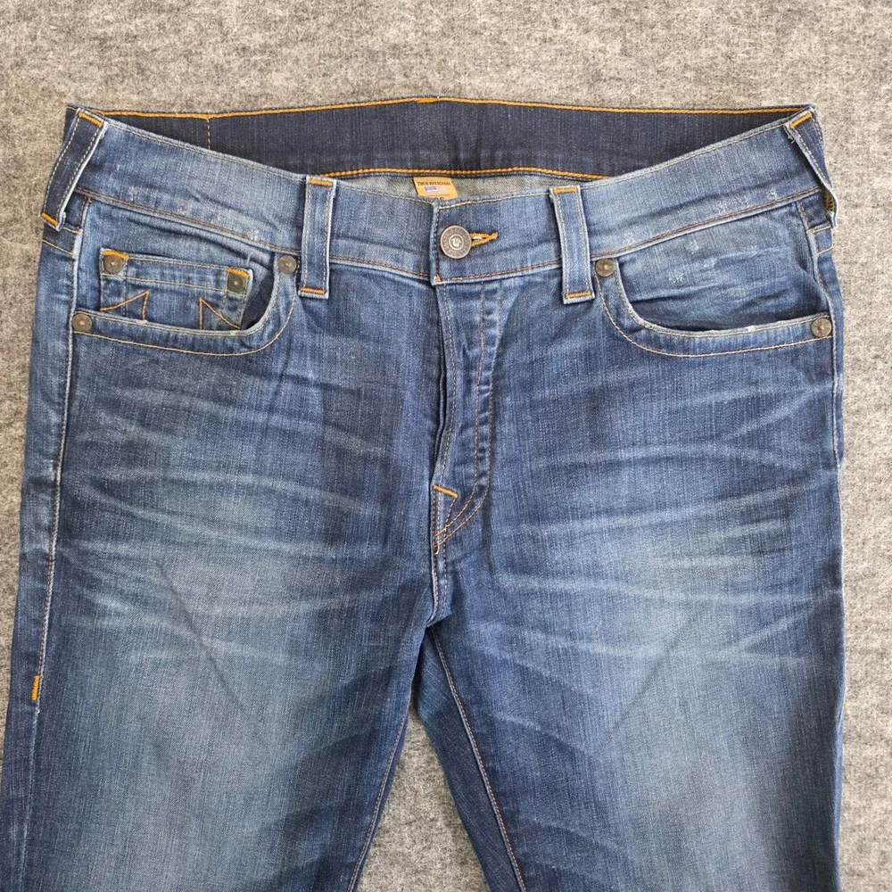 True‎ Religion Rocco Jeans Mens 36X33 Blue Denim Relaxed Skinny Button Fly USA
